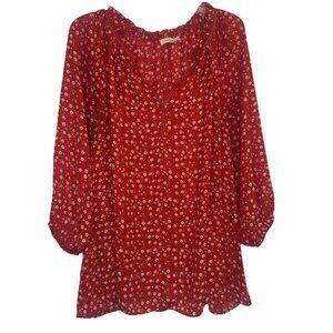 Max Studio Women’s Red Floral Ruffle V Neck 3/4 Sleeve Peasant Blouse Top Sz 1X